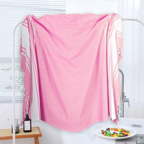 Goroly Home Cotton Turkish Peshtemal Beach Towel, Extra Large, Thin Quick Dry Sand Free Pool & Swim Towel, Bathing Blanket, Travel Essentials, (Pink, 36x71 Inches)