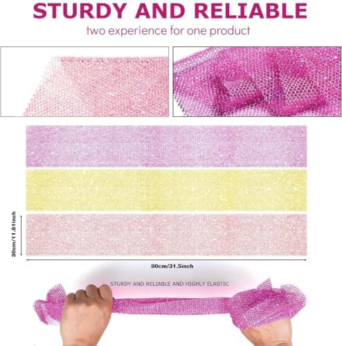 UJFQBH 3 Piece Bright Style African exfoliating net Exfoliating Shower Set Long Bath Sponges for Smooth, Refreshed Skin, The Exterior Gleams - Ideal for Daily Use (Bright Yellow, Pink, Purple) - Image 3