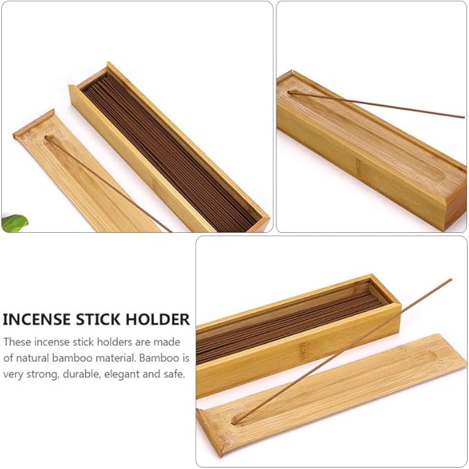 HEALLILY Bamboo Incense Stick Holder and Storage Box with Ash Catcher Portable Incense Storage for Yoga Spa Home Fragrance 8.85 X 1.96 X 1.18 Inches