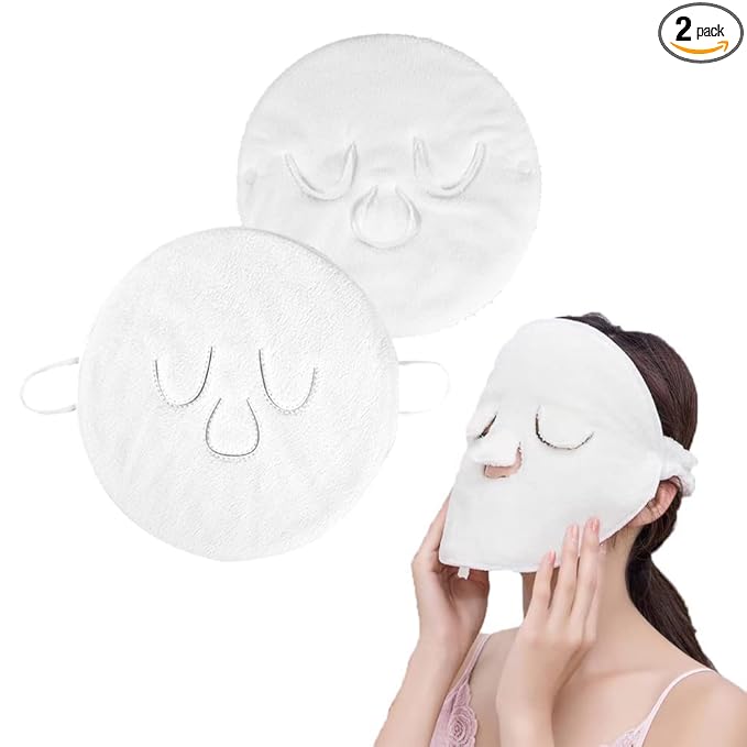 BLACKCROWN 3 Holes Towel Mask Reusable Face Towel Mask Cold Hot Compress Facial Steamer Moisturizing Beauty Skin Care Spa Towels for Facial Steamer Mask for Women Girls Style (A+B) (2 Pack)