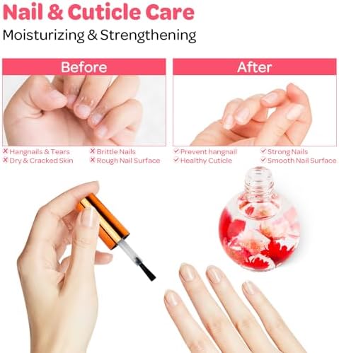 JIASHENG Cuticle Oil, Strawberry Nail Oil Infused with Real Flowers 15ml - Image 5