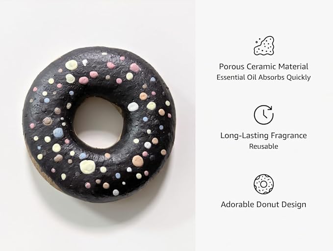 Handmade Ceramic Cookie Shape Passive Diffuser for Essential Oils, Aromatherapy Home Office Car Decor, Natural Clay, Round, Assorted Colors (1, Doughnut)