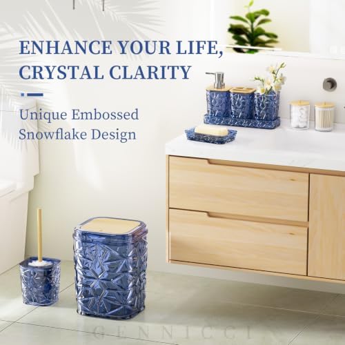 Bathroom Accessory Set, 9-Piece Blue Bathroom Set with Trash Can, Toilet Brush, Soap Dispenser, Soap Dish, Toothbrush Holder, Tumbler, Q-tip Holders & Tray, for Hotel/Apartment, Housewarming Gift - Image 3
