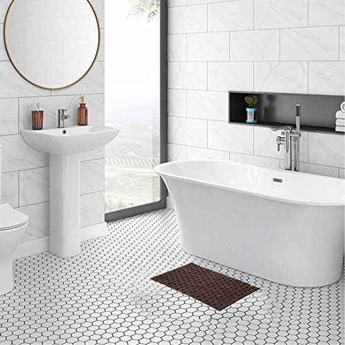 Bath Mat Bathroom Rugs Floor Wood Shower Bathtub Waterproof Non Slip Accessories 16x24 Inch Easy to Clean, Brown, 1 pc - Image 2