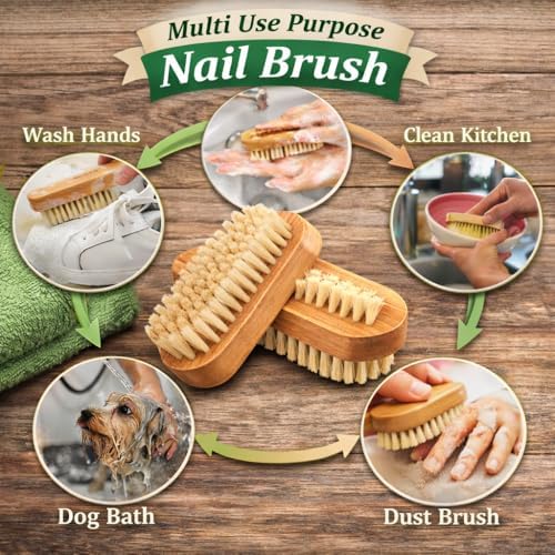 4 Pcs Wooden Nail brush Two Sided for Cleaning Fingernails,Fingernail Scrub Brushes Soft Stiff Bristles,Nature Wooden Scrubber Nails Toes Cleaning Brush for Men Women Kids - Image 2