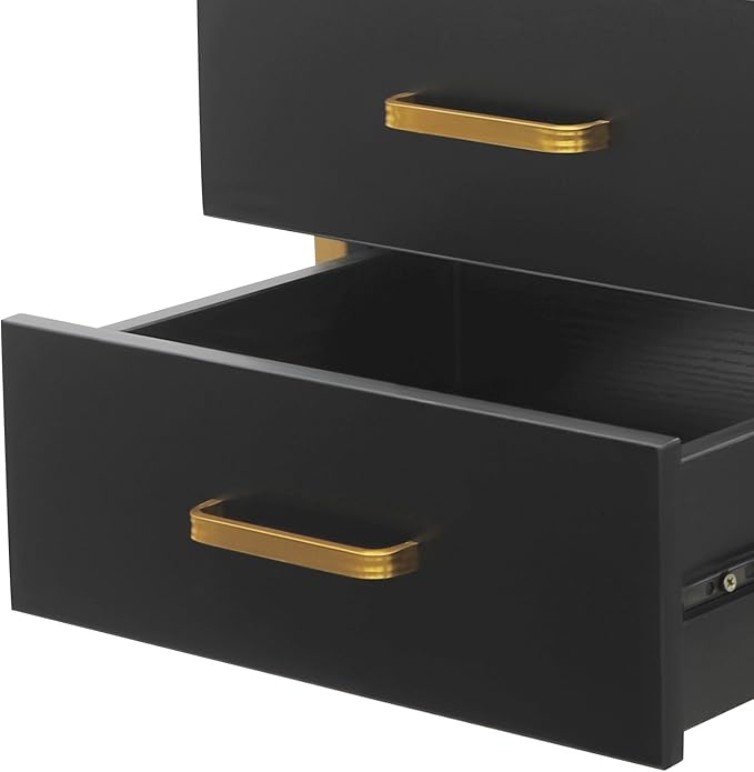 Salon Cabinet, Salon Storage Organizer with 2 Drawers, 110.23Lbs Load Capacity Salon Wall Cabinet, Hanging Styling Station Equipment for Spa, Barber Store, Locker Room, Bathroom (Gold＋Black)