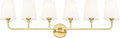 Bathroom Light Fixtures, 42 Inch Brushed Gold Vanity Lights with Flared White Fabric Shade, 6-Light Wall Sconce, Modern Sconces Wall Lighting for Hallway Bedroom, VL837-BG-6
