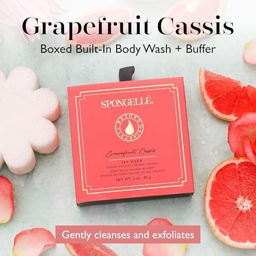 Spongellé Grapefruit Cassis Wild Flower Bath Sponge with Box for Mothers Day Gift | Built-in Body Wash & Body Scrubber, Shower Loofah Sponge for Women | 14+ uses - Image 2