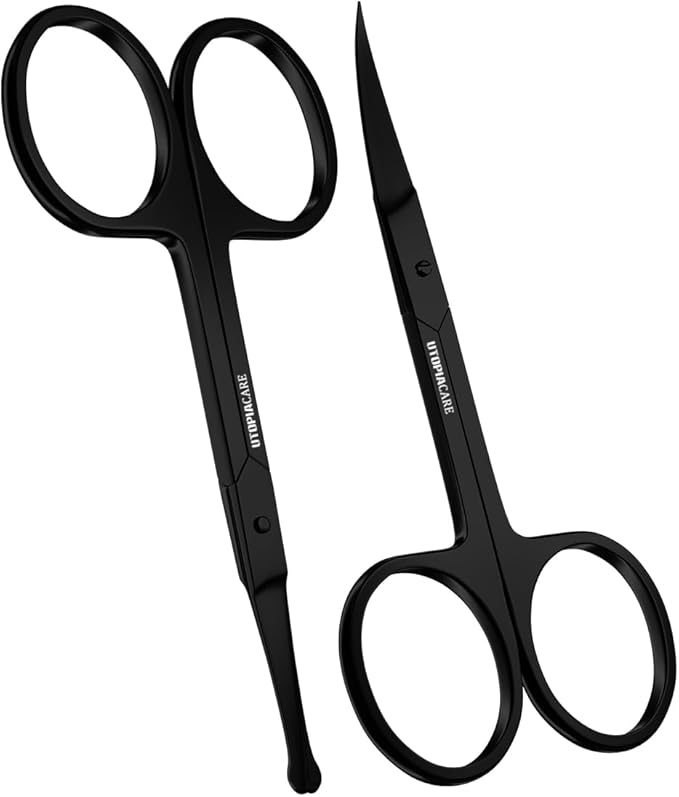 Utopia Care Eyebrow Scissors, Professional Stainless Steel Small Shears for Men and Women, Nose Hair Scissors for Grooming Mustache, Beard, Eyelashes, Ear Hair Trimming, Black, Pack of 150