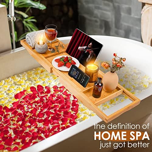 Foldable Bathtub Tray Caddy with Soap Dish Adjustable 29.5-43''Beige - Image 7