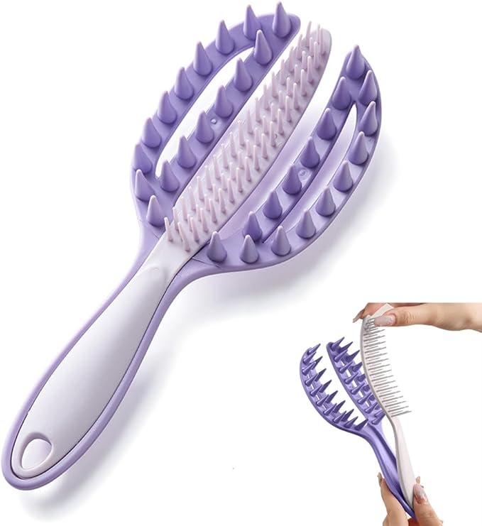OULIGET 2-in-1 Scalp Massager Shampoo Brush,Hair Scrubber Scalp Stimulator Exfoliator Brush for Wet Dry Scalp Care,Curved Vented Hair Scrubber,Self Cleaning Hair Brush