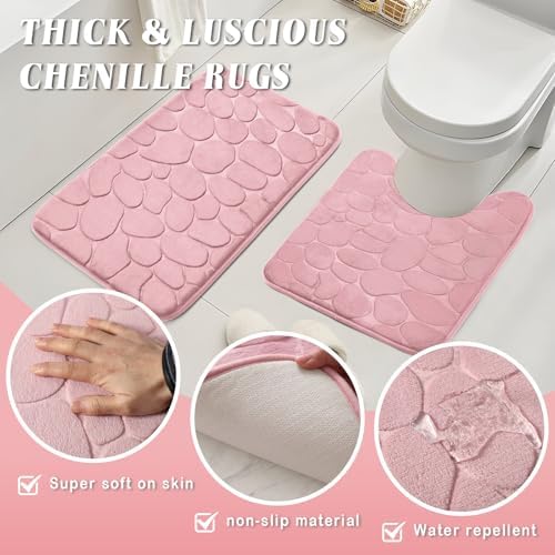 XLHOMO Bathroom Set with Shower Curtain and Rugs- 25PC Bathroom Accessory Set, Pink Bathroom Set, Toilet Brush, Trash Can, Qtip Holder & Soap Dispenser - Image 6