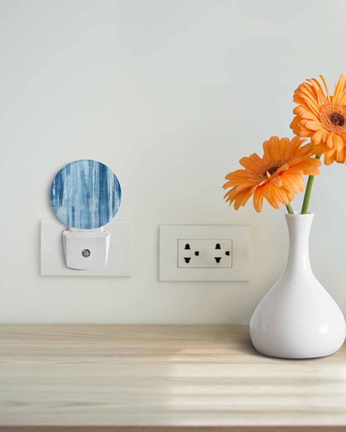 Night Lights Auto Sensor Abstract Graffiti Night Light Blue Art Painting Round Lamp Plug-in LED Nightlights Dusk to Dawn for Living Room Bedroom Bathroom Hallway Wall Decor