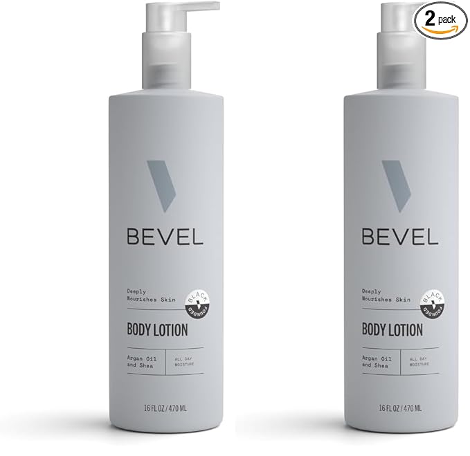 Bevel All Day Body Lotion for Men with Shea Butter and Argan Oil, Lightweight Formula Softens and Smoothes Skin, 16 Oz (Packaging May Vary), (Pack of 2)
