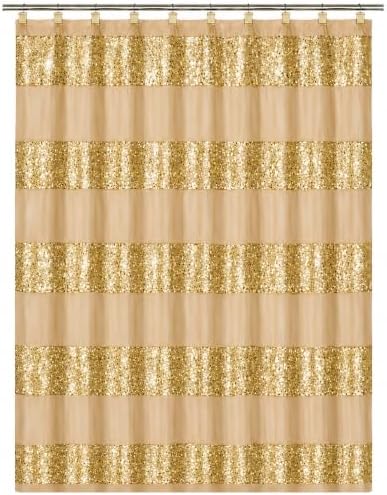 Zahari Home 13pc Sinatra Bathroom Shower Curtain Set - Gold Curtain & 12 Champagne Hooks - Luxury Fabric Bling Unique Beautiful Set - Image 2