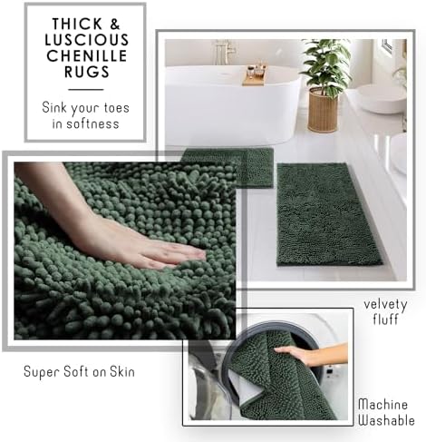 Clara Clark Bathroom Set - Hunter Green Bathroom Accessories Set, 6PC Bathroom Accessory Set, Bathroom Sets with Bathroom Rugs, Toilet Brush, Trash Can & Soap Dispenser - Image 6