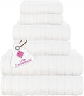 CASA COPENHAGEN Ecstatic 6Pcs 100% Egyptian Cotton Large Designer Towels Gift Set- Full White, 600GSM, 2Bath 2Hand 2Washcloths, Bath Towels for Bathroom Set for Women & Men