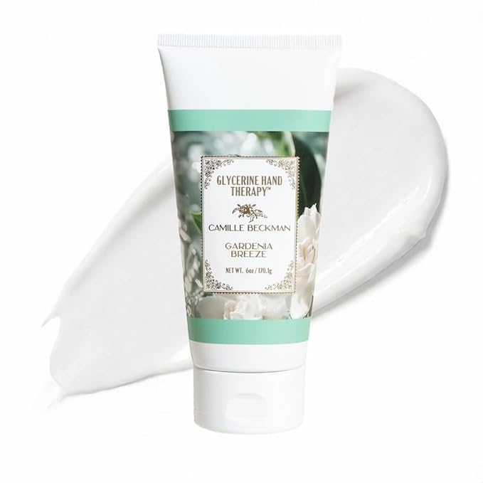 Camille Beckman Glycerine Hand Therapy Cream, Gardenia Breeze, Ultra Moisturizing Hand Cream for Dry, Cracked Hands, Non-Greasy, Paraben-Free, Made in USA, 6 Ounce
