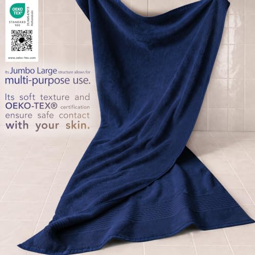 Cotton Paradise 100% Cotton Turkish Towel Set, Soft Absorbent Quick Dry, 2 Piece 35x70 Bath Sheet Set, Navy Blue - Image 3