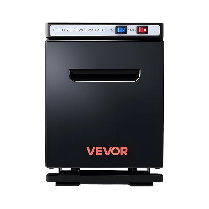 VEVOR Hot Towel Warmer, 5L Small Towel Warmer Cabinet with Clip & Stainless Steel Rack, Holds up 8-12 Towels, Portable All-Round Heating Cabinet for Spa, Barber, Manicures, Massage, Salon, Black