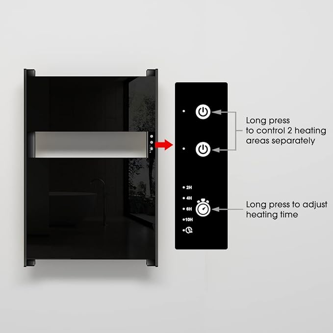 Heated Towel Rack for Bathroom, Towel Warmer with Timer Wall Mounted, Electric Towel Warmer, Bath Towel Heater with Black Tempered Safty Glass, Graphene, Towel Drying Rack- 26.8 x18 inch(Black)