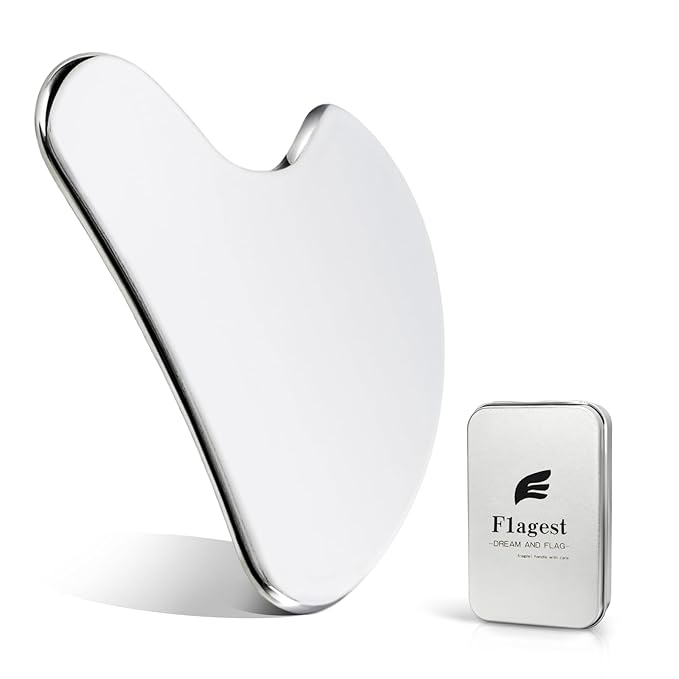Flagest Stainless Steel Gua Sha Facial Tools - Face Massage Tools - Smooth Sturdy Metal Guasha Tool for Face Body Reduce Puffiness - Massage Scraper Heart Shape (Silver)