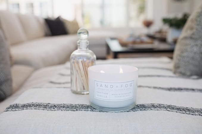 Sand + Fog Scented Candle - Tahitian Vanilla – Additional Scents and Sizes – 100% Cotton Lead-Free Wick - Luxury Air Freshening Jar Candles - Perfect Home Decor – 12oz (Pack of 2)