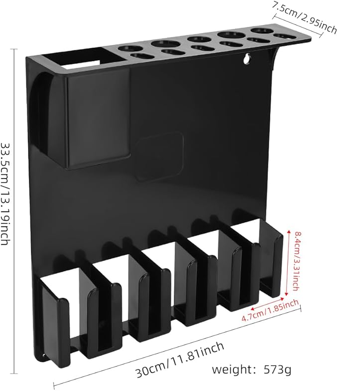 Clipper Holders Barbers Organizer, 13" x 12" x 3" Wall-Mounted Multi-Functional Hair Styling Tool Storage Stand for Clipper, Scissors, Comb, Curling Irons - for Salon, Home Bathrooms, with Screws Kit