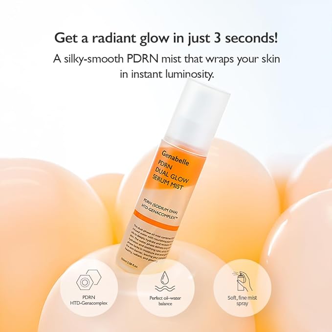 Genabelle PDRN Dual Glow Serum Mist – Hydrating Face Mist with Niacinamide, Collagen, Hyaluronic Acid Blend & Peptides – Lightweight Korean Skincare Spray, Glass Skin, Korean Skincare - 3.4 fl.oz
