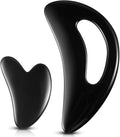 BBTO 2 Pcs Body Gua Sha Tool Large Resin Scraping Tools with Handle for Back, Neck, Face, Leg - Lymphatic Drainage, Cellulite Removal, Muscle Relief(Black)