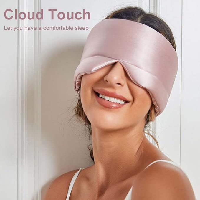 100% Mulberry Silk Eye Mask Blackout Sleeping Eye Cover for Night Sleep and Travel Nap,Soft Adjustable Eyeshade, Comfortable Organic Blindfold for Women Men,Large Size, Black (Black)