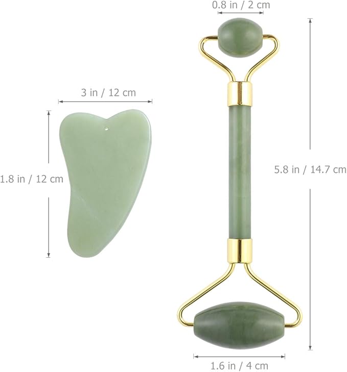 rosenice Jade Beauty Vessel Gua Sha Massage Tool Set with Roller and Scraping Plate for Facial and Neck Muscle Relief 5.90X1.96X1.18In Green-Set