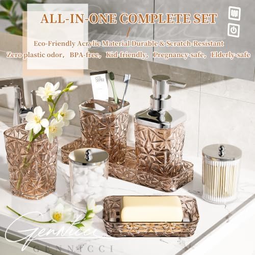 Bathroom Accessory Set, 9-Piece Brown Bathroom Set with Trash Can, Toilet Brush, Soap Dispenser, Soap Dish, Toothbrush Holder, Tumbler, Q-tip Holders & Tray, for Hotel/Apartment, Housewarming Gift - Image 4