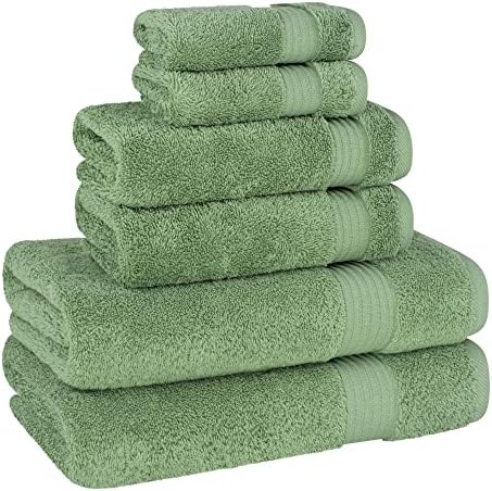 Cotton Paradise Towel Set of 6, 2 Bath Towels, 2 Hand Towels and 2 Washcloths Towels for Bathroom Sets, Green - Image 5