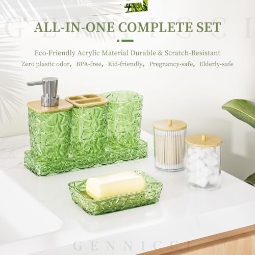 Bathroom Accessory Set, 9-Piece Green Bathroom Set with Trash Can, Toilet Brush, Soap Dispenser, Soap Dish, Toothbrush Holder, Tumbler, Q-tip Holders & Tray, for Hotel/Apartment, Housewarming Gift - Image 4