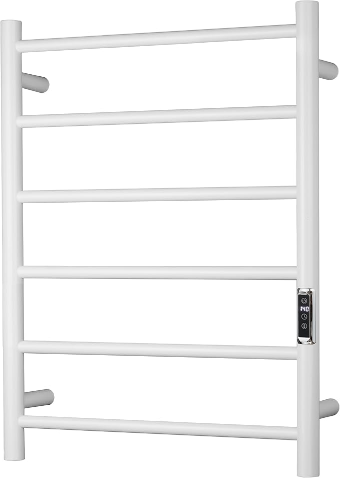 Heated Towel Racks for Bathroom, Wall Mounted Electric Towel Warmer Racks with Timer & Temperature Control, 6 Bar Stainless Steel Towel Heater for Bathroom, White, Plug-in