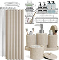 Clara Clark Bathroom Set - Beige Bathroom Accessories Set, 24PC Bathroom Accessory Set, Bathroom Sets with Shower Curtain Set, Adhesive Corner Shower Caddy Hanging & Soap Dispenser by ClaraClark
