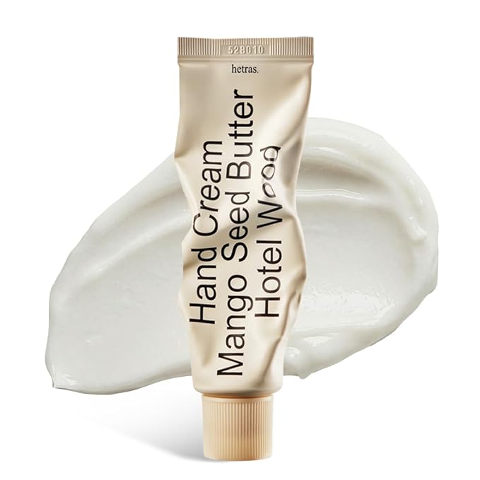 hetras Perfume Hand Cream 1.69 oz., Hotel Wood - Woody Amber Scent, Moisturizer for Dry Skin, Fast-Absorbing Hand Cream, Non-Greasy, Travel Size, Aesthetic Design, Long-Lasting Fragrance, Gift-Worthy