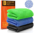 UJFQBH African Net Sponge Authentic 3 Pack, the Gentle Exfoliating Body Scrubber that Unclogs Pores, Reaches Your Back, Dries Fast, and Leaves Skin Smooth Day After Day（Black,Blue,Green） by BuyNow