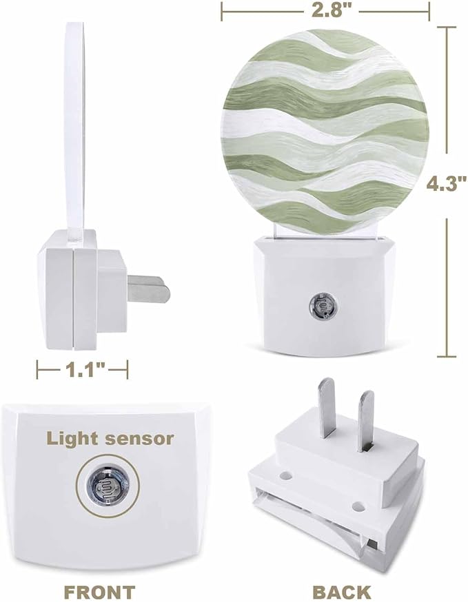 Night Lights Auto Sensor Sage Green Ocean Waves Night Light Abstract Mountain Stripes Round Lamp Plug-in LED Nightlights Dusk to Dawn for Living Room Bedroom Bathroom Hallway Wall Decor