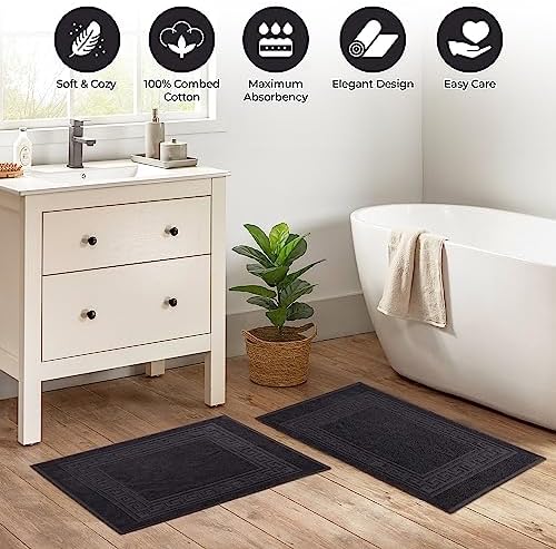 Superior Heavyweight Cotton Bath Mats, Bath Rugs For Bathroom Accessories, Washable Rug For Shower, Bath, Toilet, Modern Decor, No Backing, Luxury Hotel And Spa Quality, Set of 2, 22" x 35", Black - Image 4