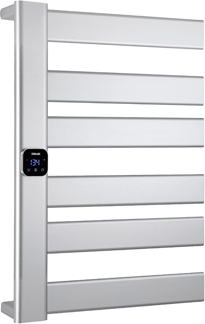 Towel Warmer, Heated Towel Rack with Built-in Timer and Temperature Control,Hard-Wired(Left-Wiring)/Plug-in Wall-Mounted Towel Rail, Aluminum, 18.8" W X 25.6" H, Silver