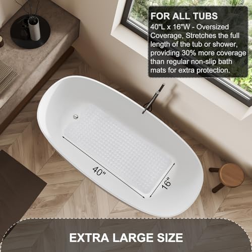 TEESHLY Bath Tub and Shower Mats, Non Slip 40 x 16 Inch Extra Long Bathtub Mat, Machine Washable Bathmat with Drain Holes, Suction Cups for Bathroom Floor, Clear - Image 4