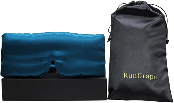 100% Mulberry Silk Eye Mask Blackout Sleeping Eye Cover for Night Sleep and Travel Nap,Soft Adjustable Eyeshade, Comfortable Blindfold for Women Men,Large Size, Black (Dark Blue)
