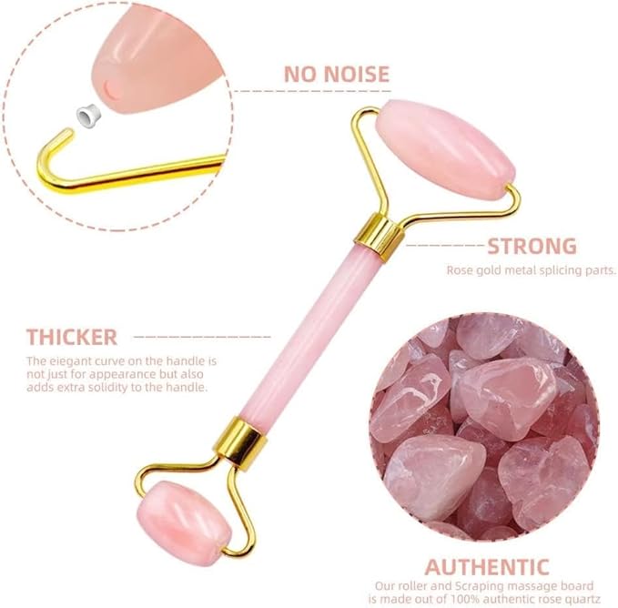 Rose Quartz Gua Sha & Jade Roller Set - Facial Massage Tools for Lymphatic Drainage, Face Sculpting & Puffiness Relief - Anti-Aging Skincare Duo for Women