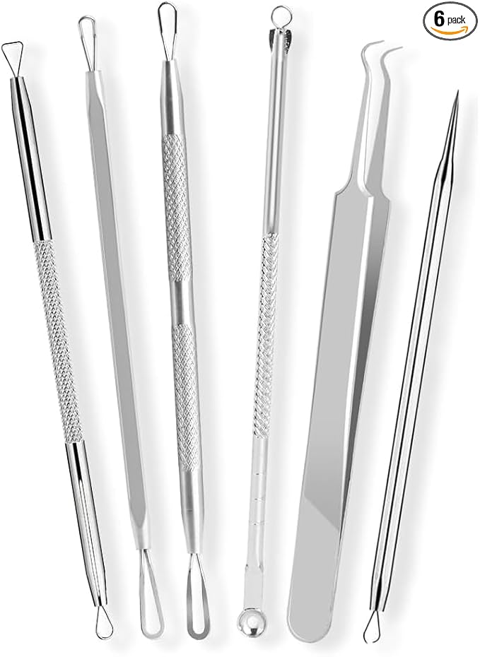6 Pcs Blackhead Remover Tools 410 Grade Stainless Steel | Pimple Popper Tool Kit | Stainless Steel Professional Pimple Extractor Tool Kit for Blackheads, Comdone, Acne, Zit, and Whiteheads