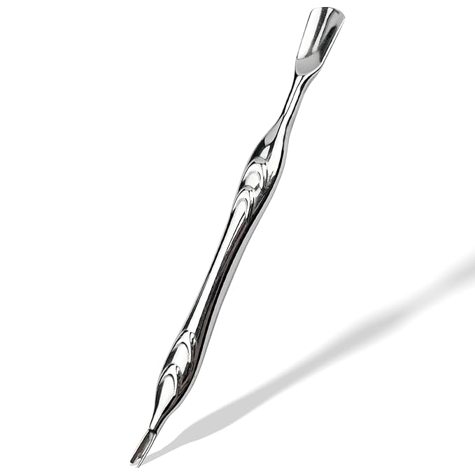 Stainless Steel 2-in-1 Cuticle Pusher with Fork, U-Shaped Cuticle Trimmer Tool for Manicure and Pedicure Care