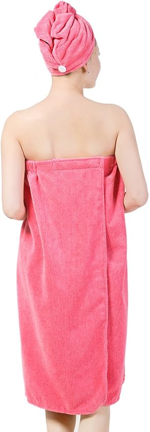 FakeFace Women Absorbent Microfiber Bath Towel Body Wrap Set Gym Spa Robe Dry Hair Cap Beach Pool Shower Dress Towel Cover up