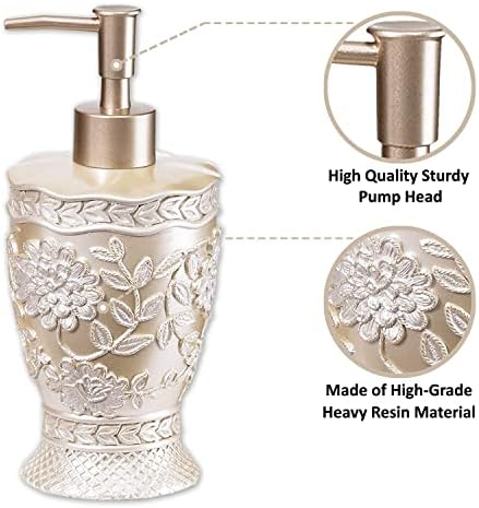 Zahari Home 4pc Rose Vine Bathroom Accessories Sets Lotion Pump, Tumbler, Tooth Brush Holder and Soap Dish Unique Design Beige Bathroom Set - Image 2
