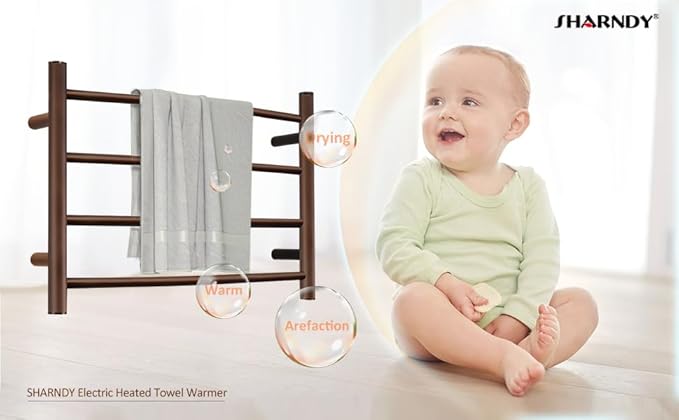Towel Warmer ORB for Bathroom Wall Mounted Bath Towel Heater Plug-in Electric Heated Towel Rack Stainless Steel Curved Round Oil Rubbed Bronze Drying Rack ETW29 40W 16.54x23.62x5.51 inches